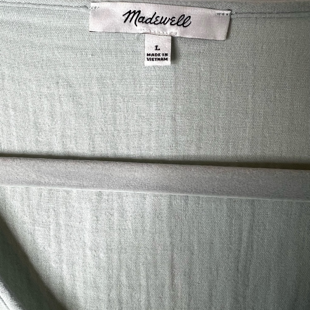 Madewell Mini Dress Ruffle Sleeves Pockets Cotton Glassware Blue SZ L EUC - Picture 3 of 9